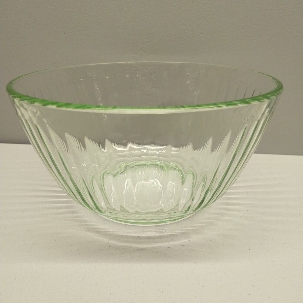 Pyrex Green Ribbed Glass Mixing Bowl 6 Cup Clear Serving Bowl Farmhouse 1.4 L